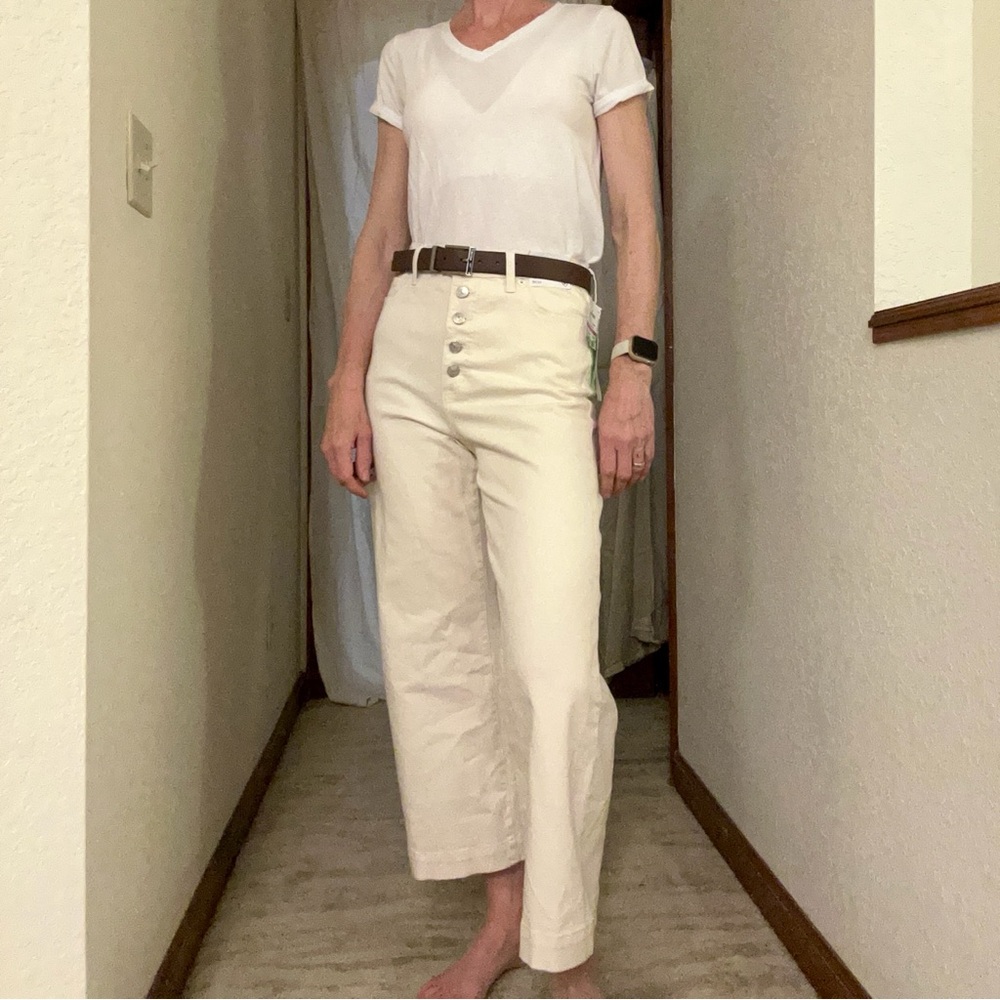 Sam Edelman Codie high rise wide leg button front jeans, cream, size 30/10